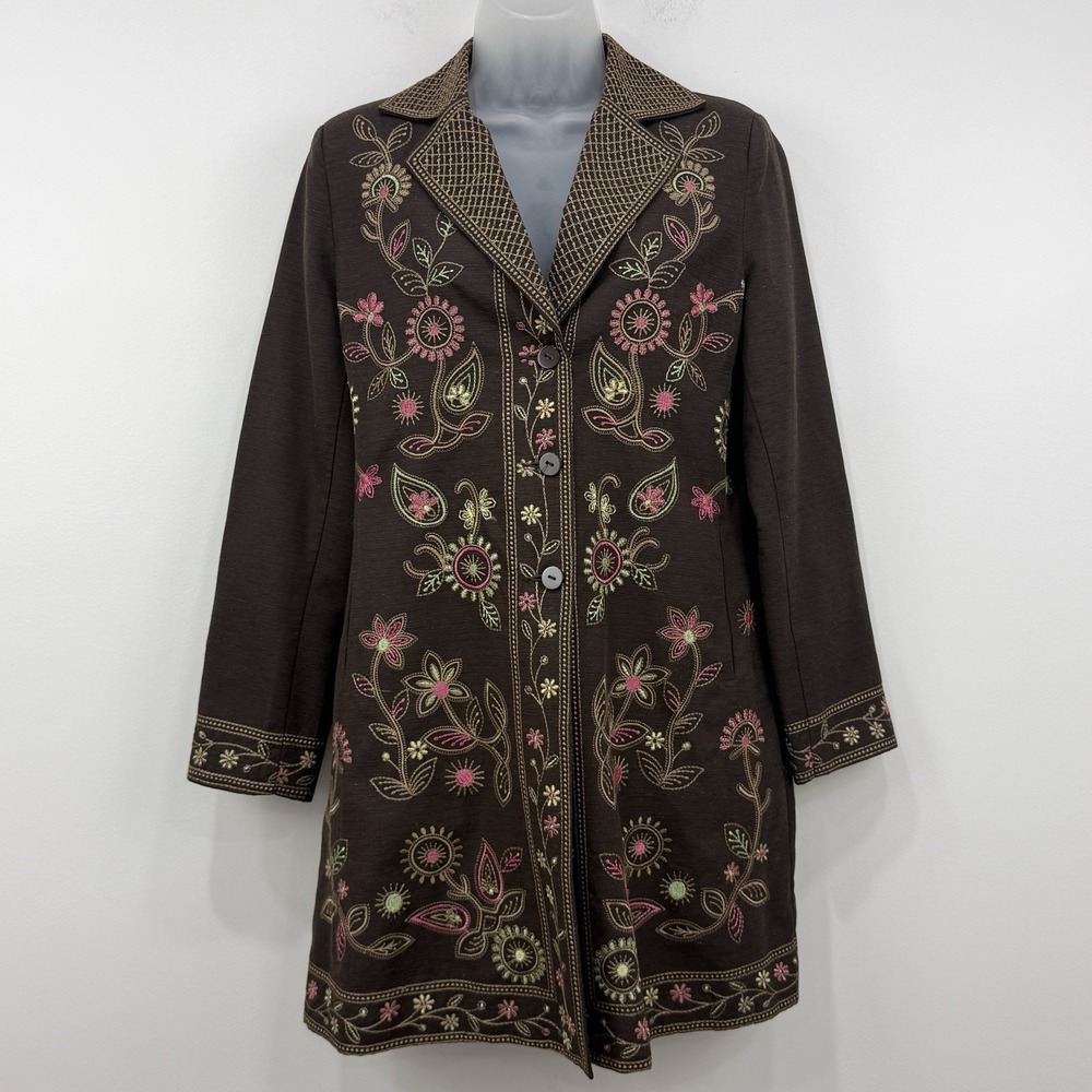 Silk Land 100% Silk Whimsigoth Boho Jacket S Embroidered 70s Style Y2K Fairy